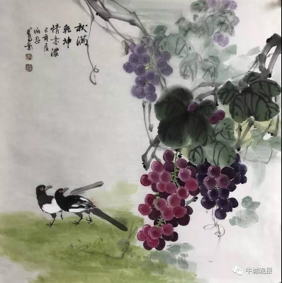 河北女画家潘丽君，纸上葡萄鲜翠欲滴
